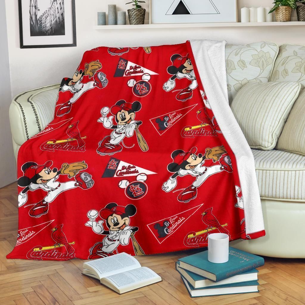 Red Cardinals Mickey For Baseball Fans Printed Fleece Blanket