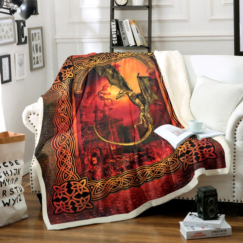 Red Celtic Dragon Sherpa Fleece Blanket