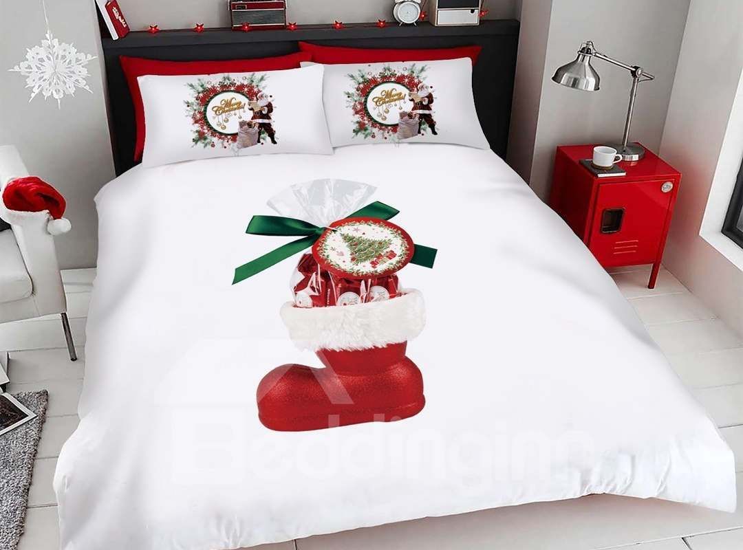 Red Christmas Shoes And Presents 3d Bedding Set