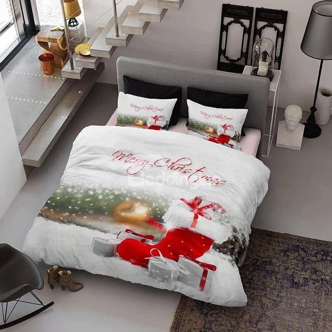 Red Christmas Socks And Christmas Presents Bedding Set