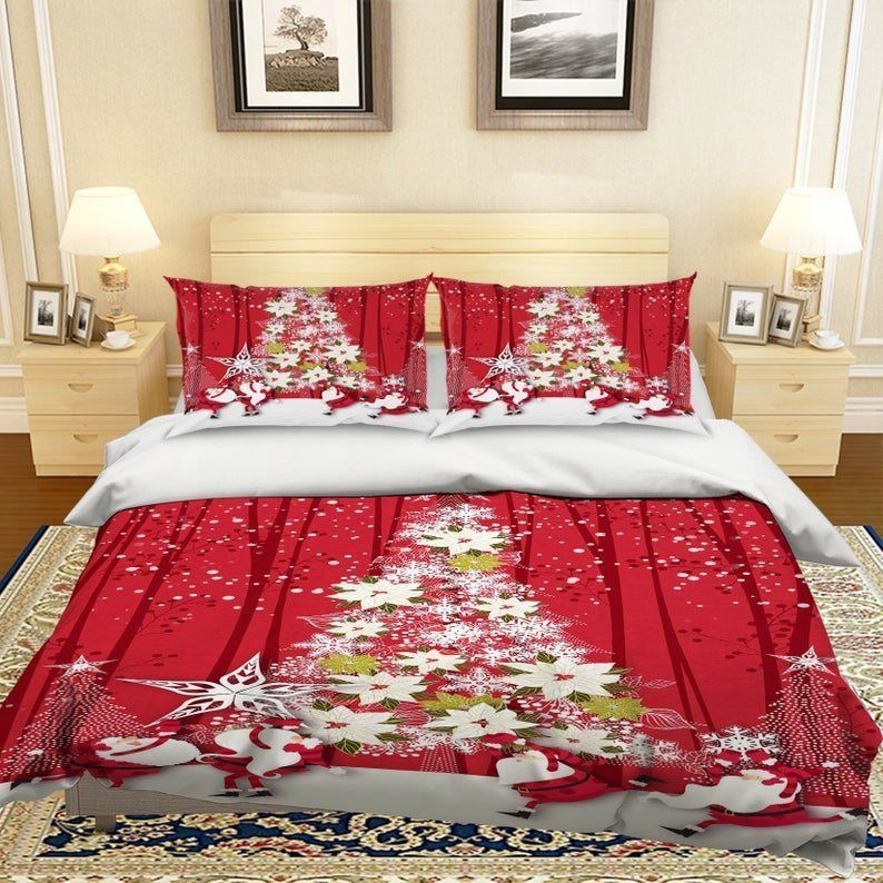 Red Christmas Tree Bedding Set