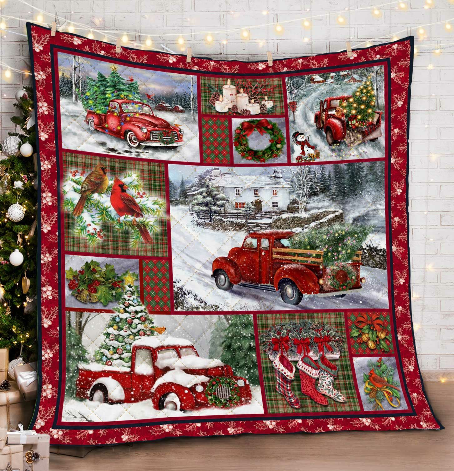Red Christmas Truck HHC121143TH Quilt Blanket