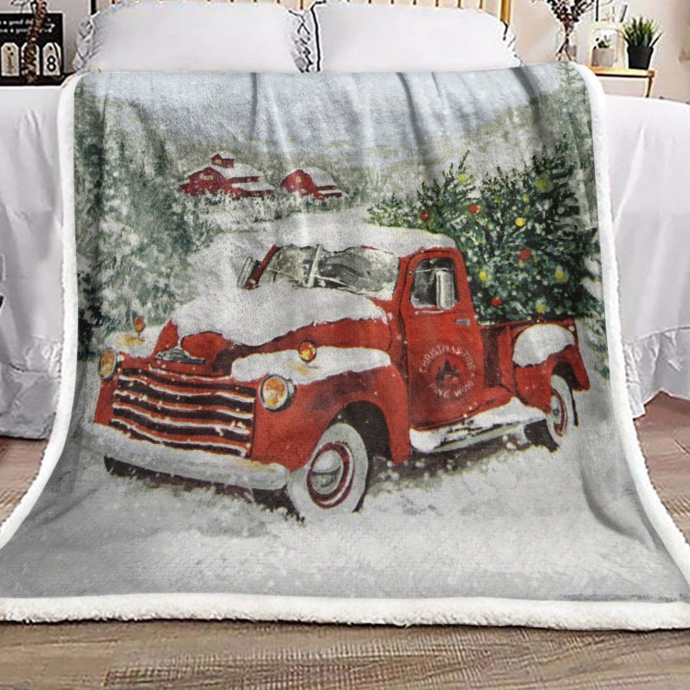 Red Christmas Truck Sherpa Fleece Blanket