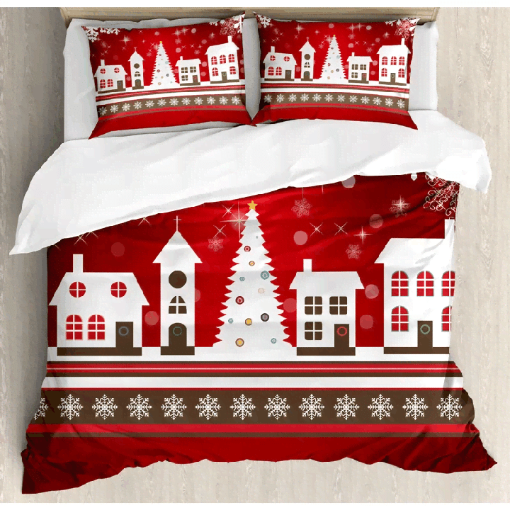 Red Christmas Winter Holidays  Bedding Set