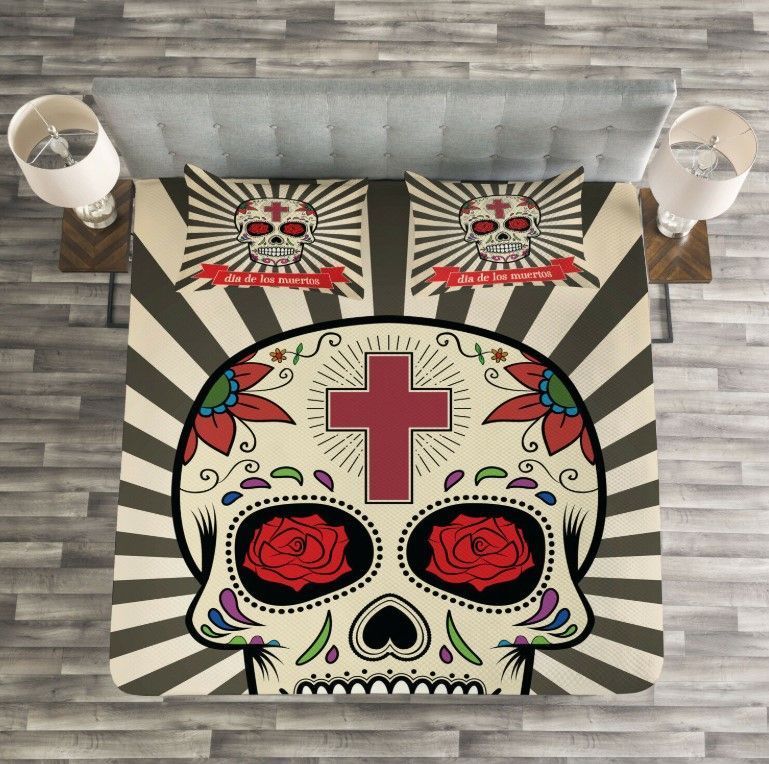 Red Cross Sugar Skull Bedding Set