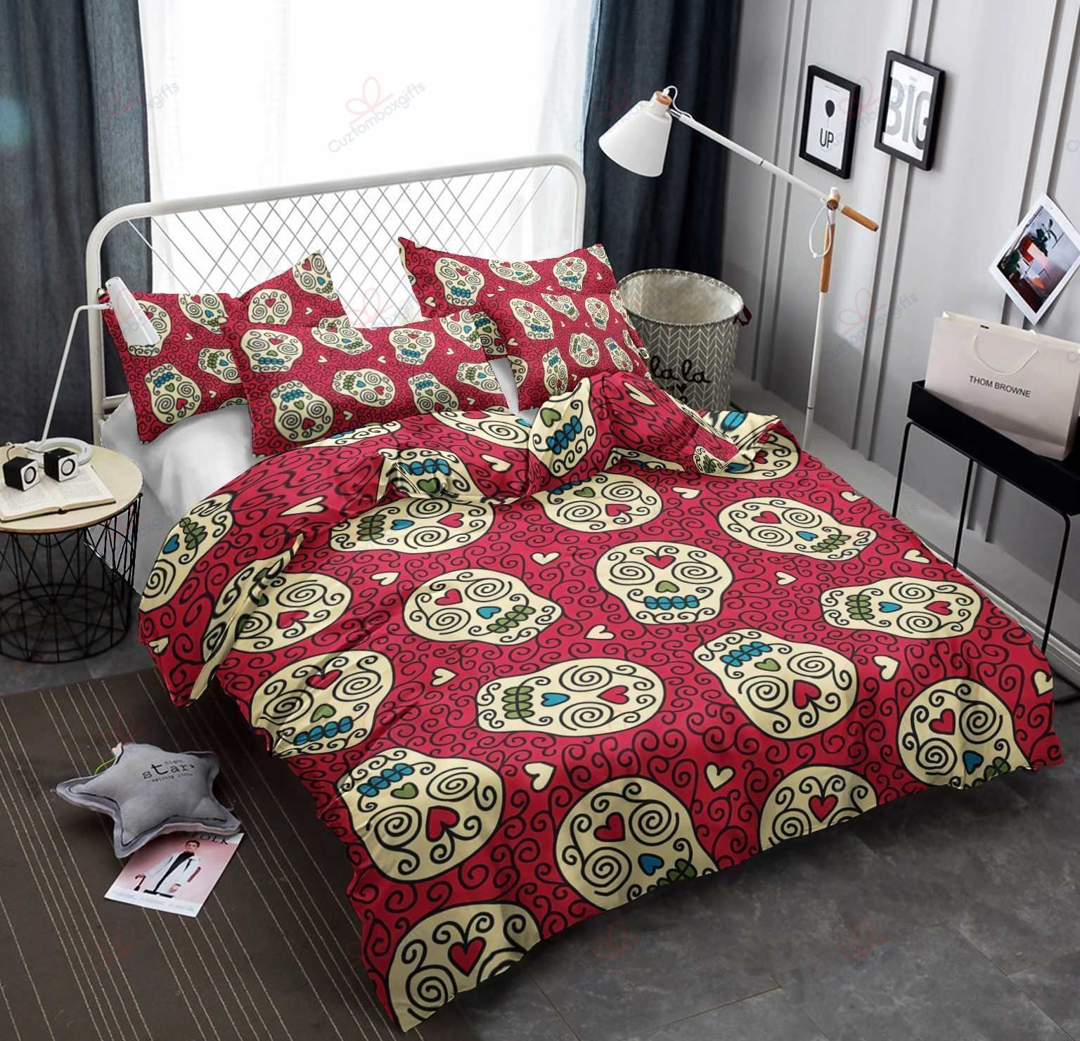 Red Day Of The Dead Pattern Bedding Set