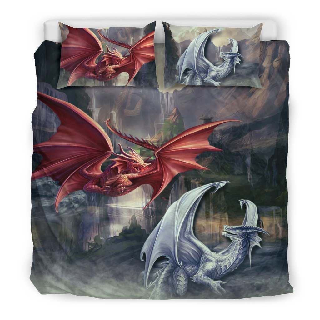 Red Dragon and White Dragon Bedding Set