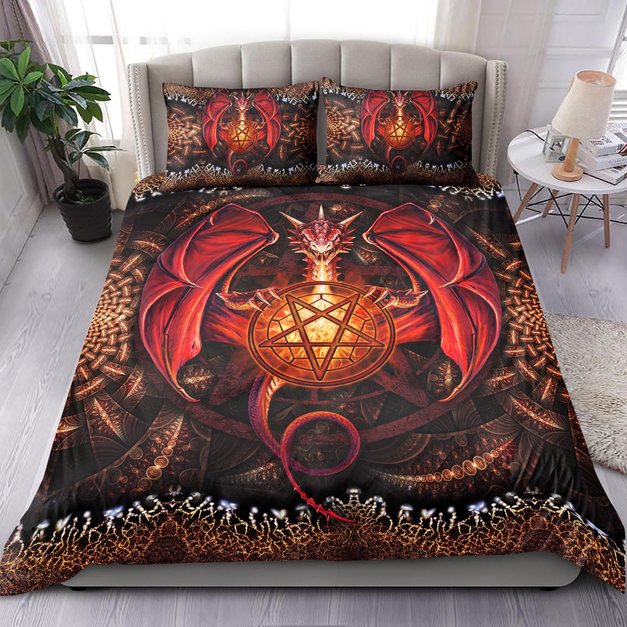 Red Dragon Fractal Bedding Set