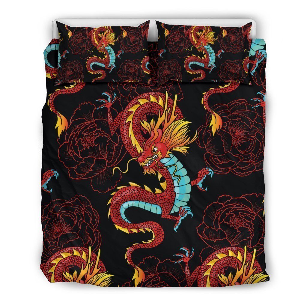 Red Dragon Lotus Bedding Set