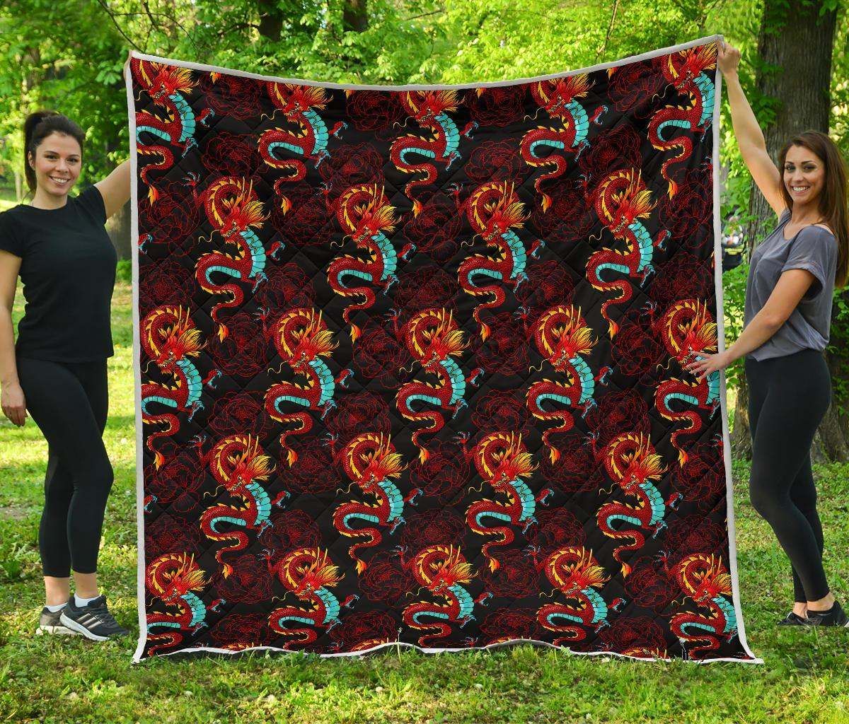 Red Dragon Lotus CL17100518MDQ Quilt Blanket