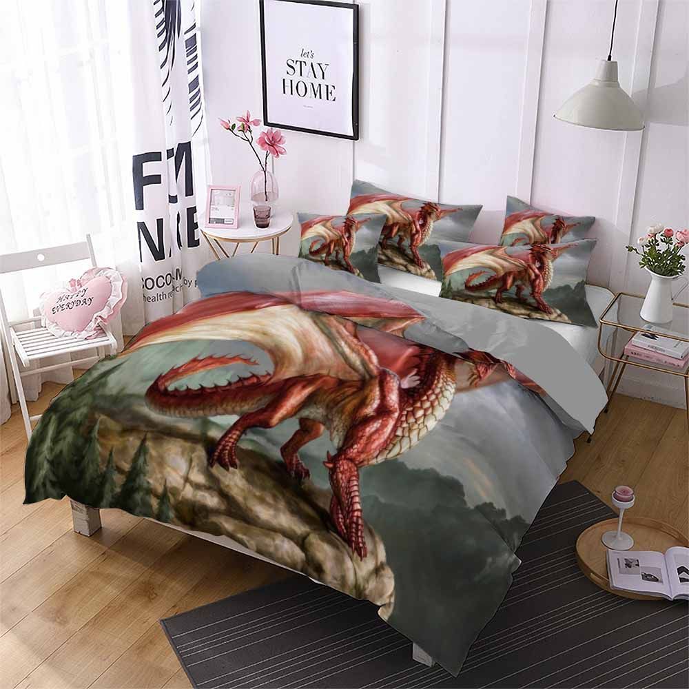 Red Dragon Pattern Printed Bedding Set