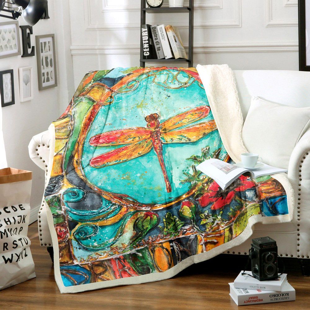 Red Dragonfly Sherpa Fleece Blanket