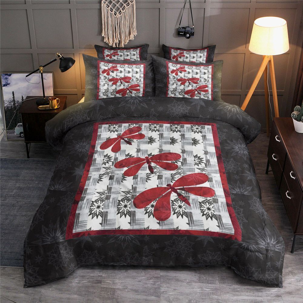 Red Dragonfly Bedding Set
