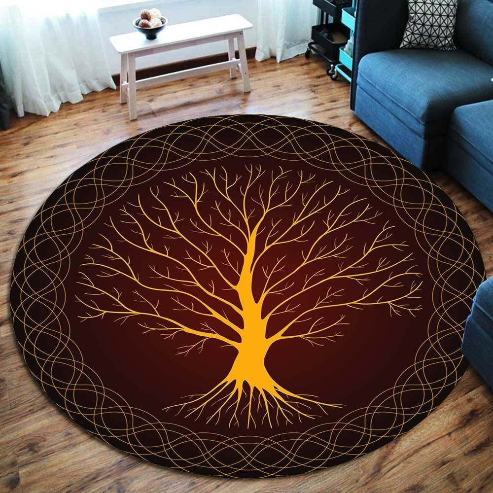 Red Druidic Yggdrasil Tree Round Carpet