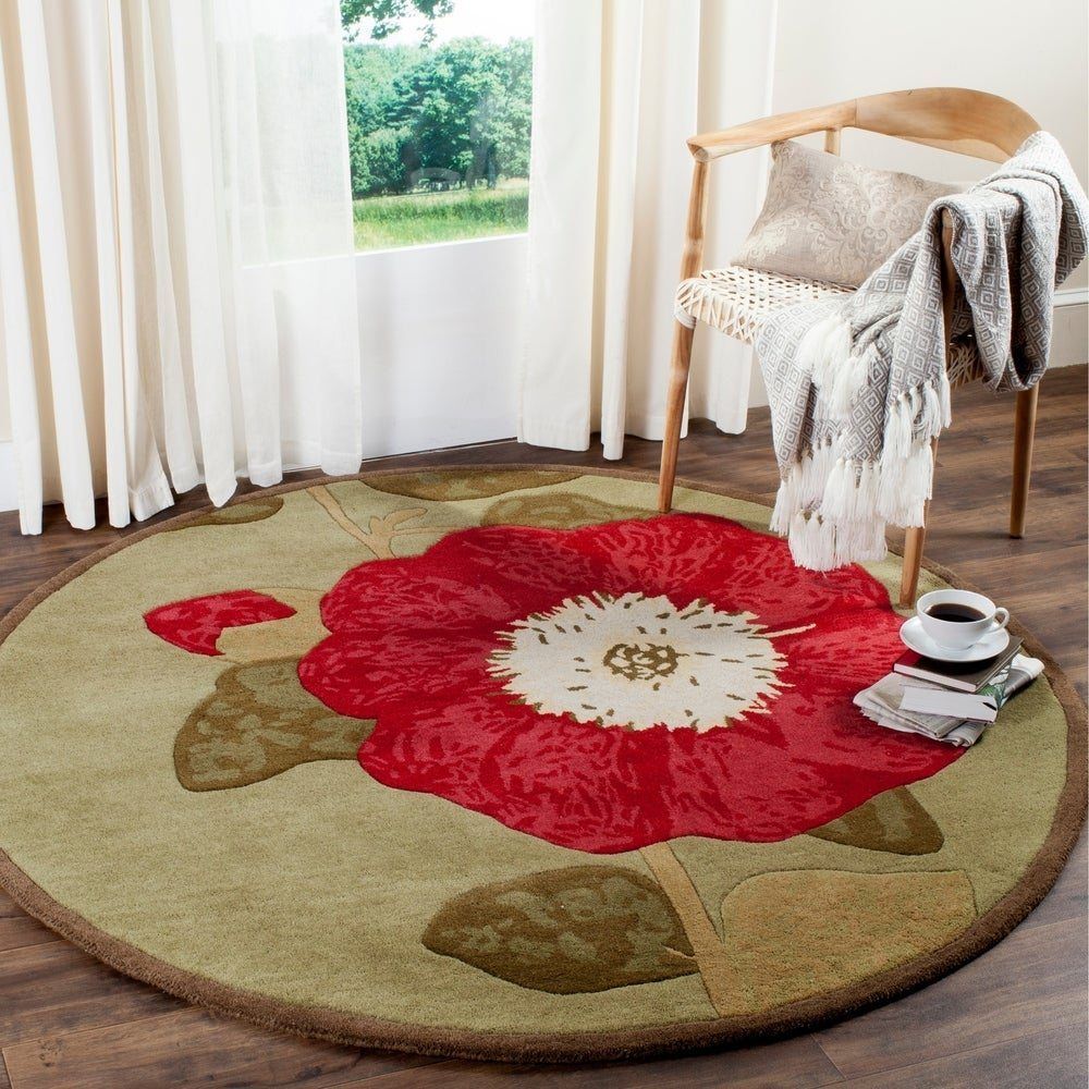 Red Floral Round Carpet
