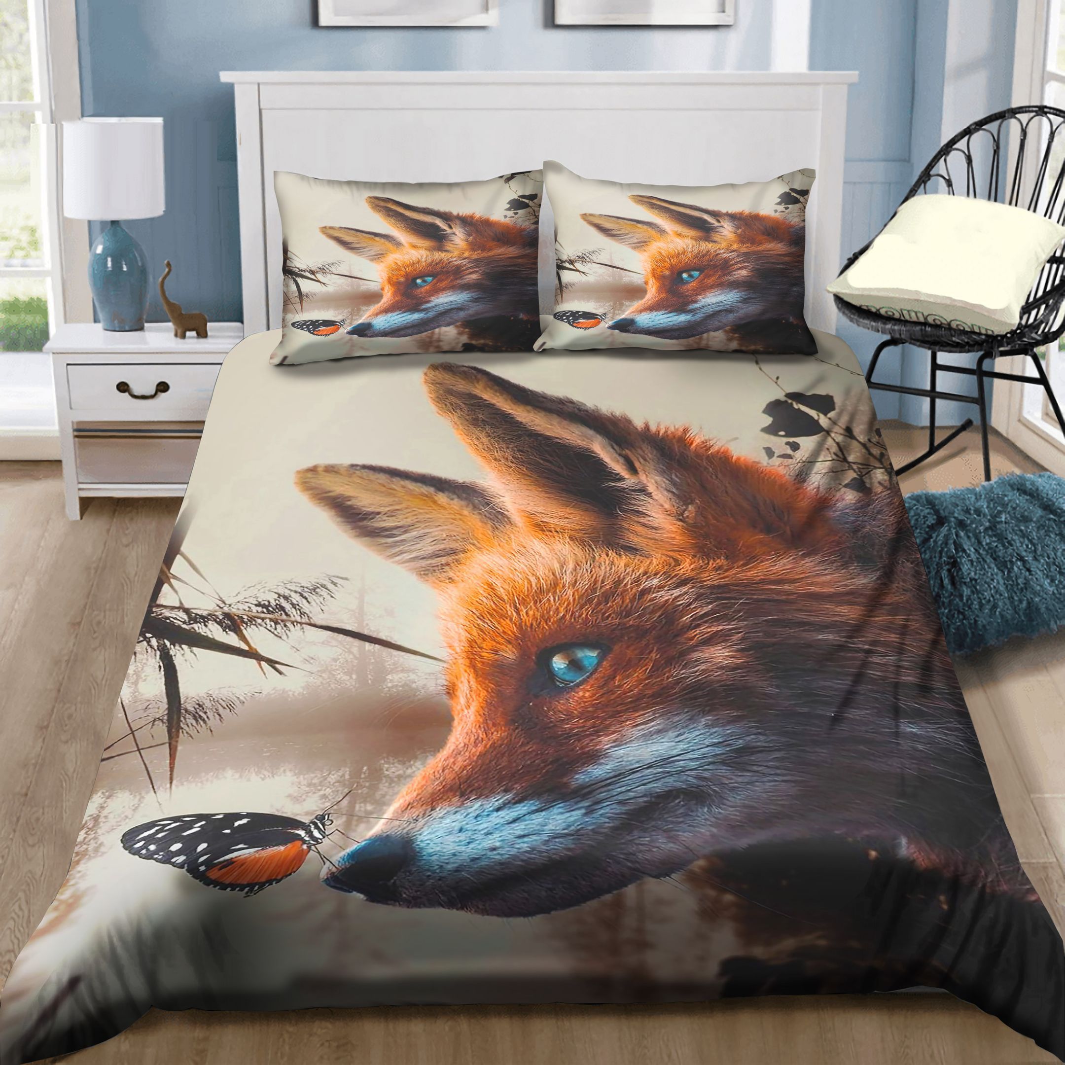 Red Fox And Butterfly Bedding Set