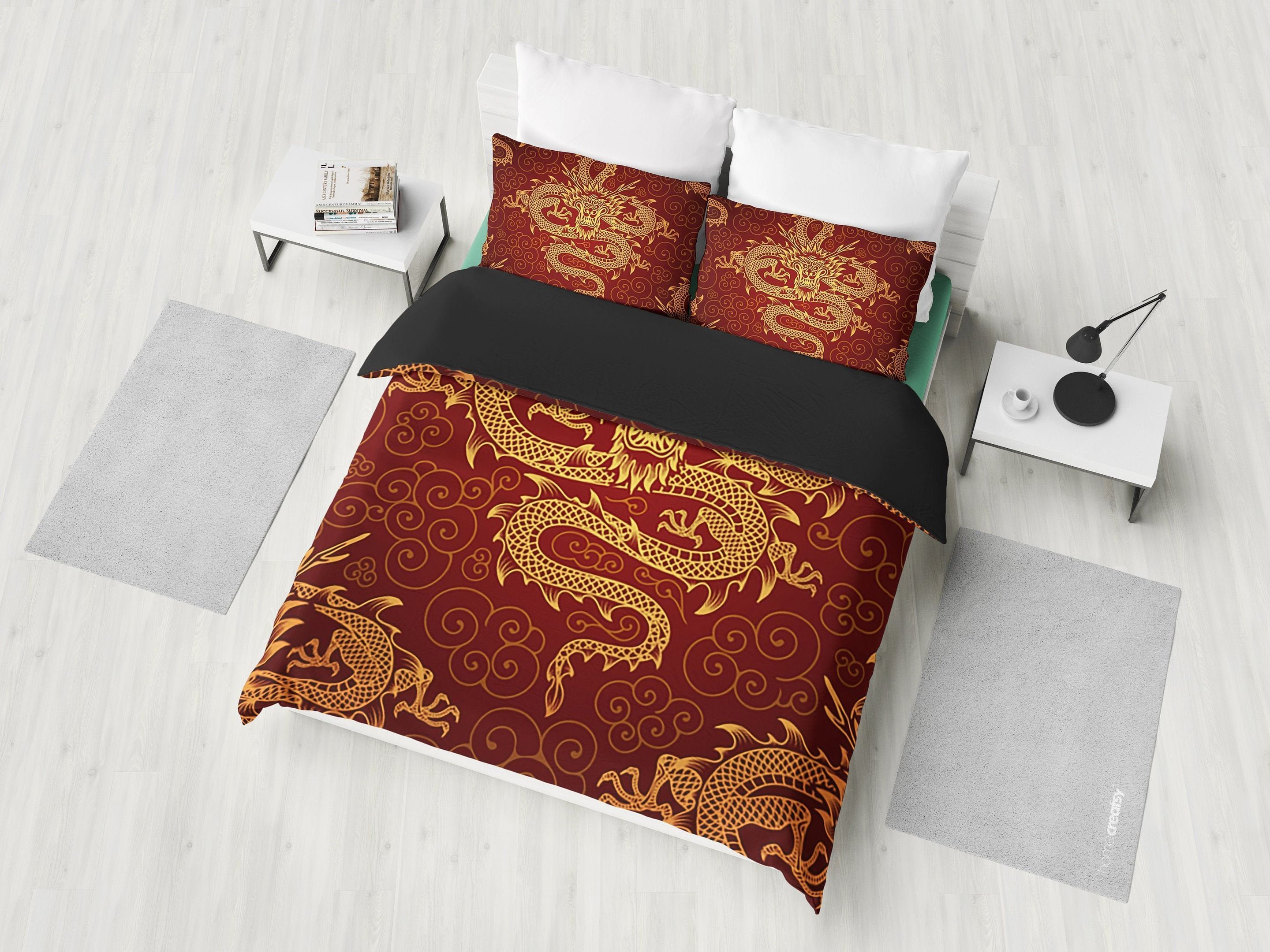 Red Golden Dragon Bedding Set