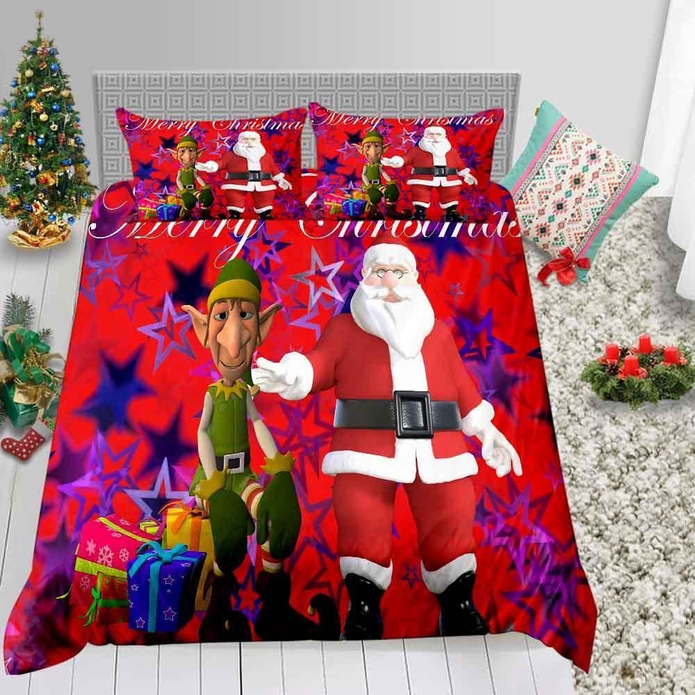 Red Green Christmas Cartoon Over Printed Bedding Set