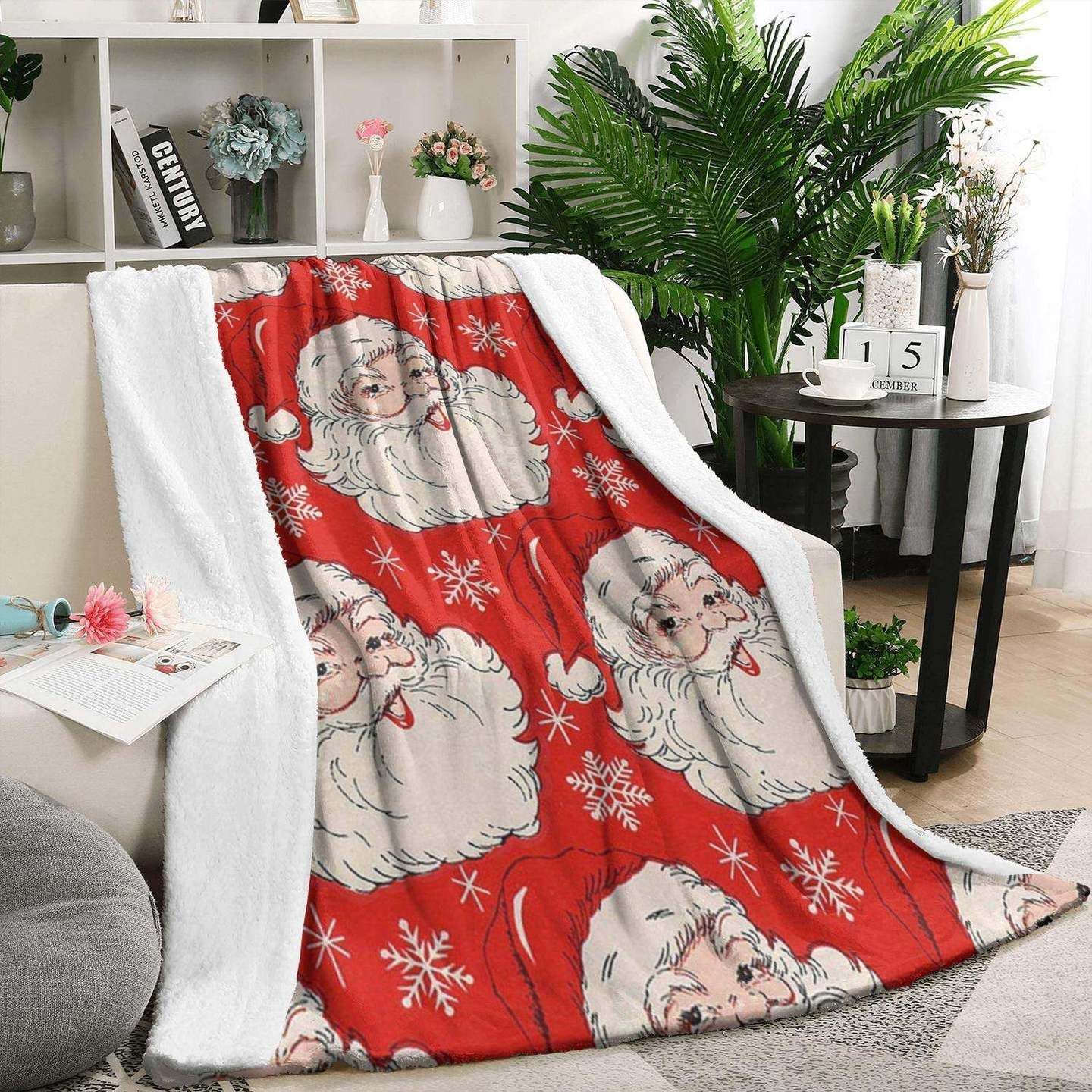 Red Hat Christmas Santa Sherpa Fleece Blanket