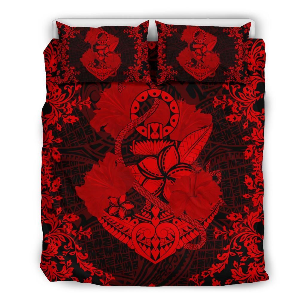 Red Hawaii Anchor Hibiscus Flower Vintage Bedding Set