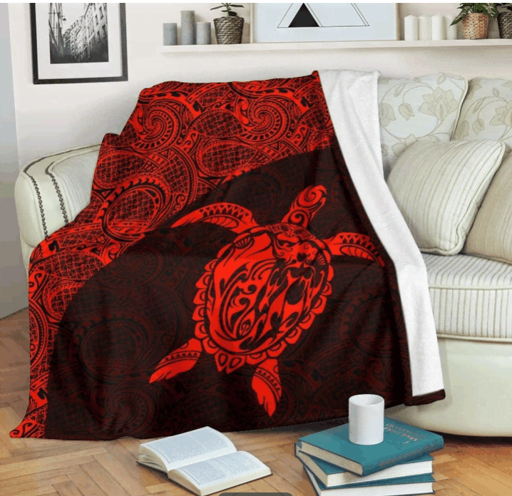 Red Hawaii Turtle Mermaid Sherpa Fleece Blanket