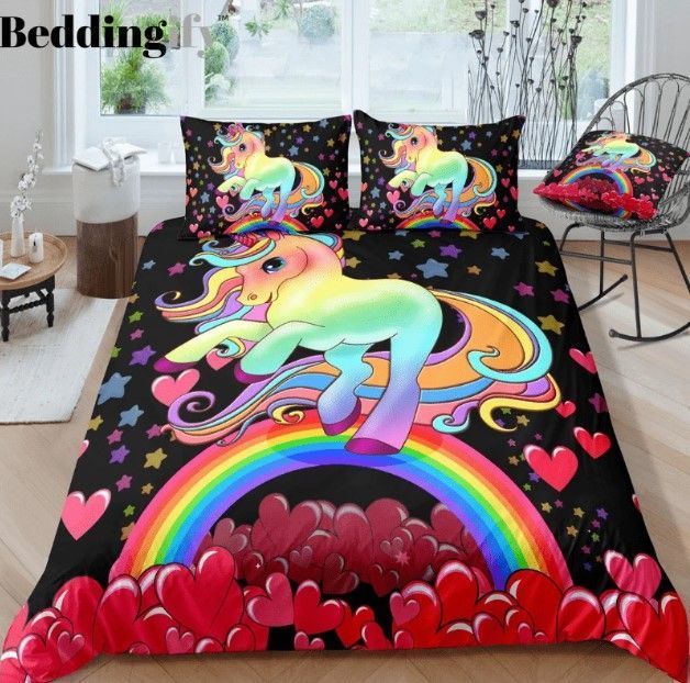 Red Heart Unicorn Bedding Set