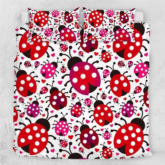 Red Ladybug Pattern White Background Bedding Set