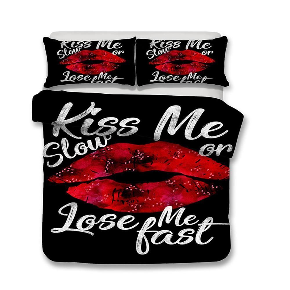 Red Lip Kiss Me Slow Printed Bedding Set