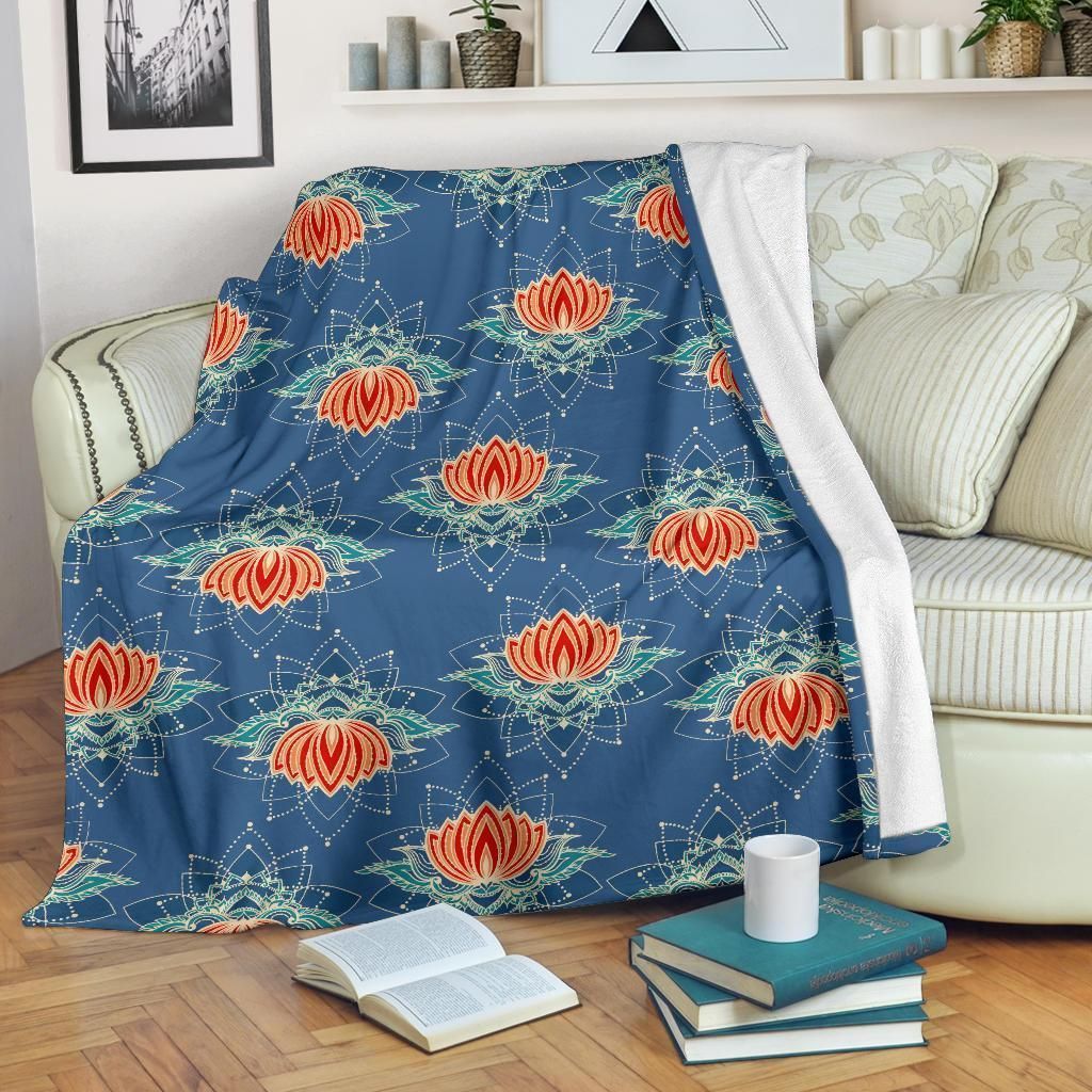 Red Lotus Boho Pattern Print Design Soft Fleece Blanket