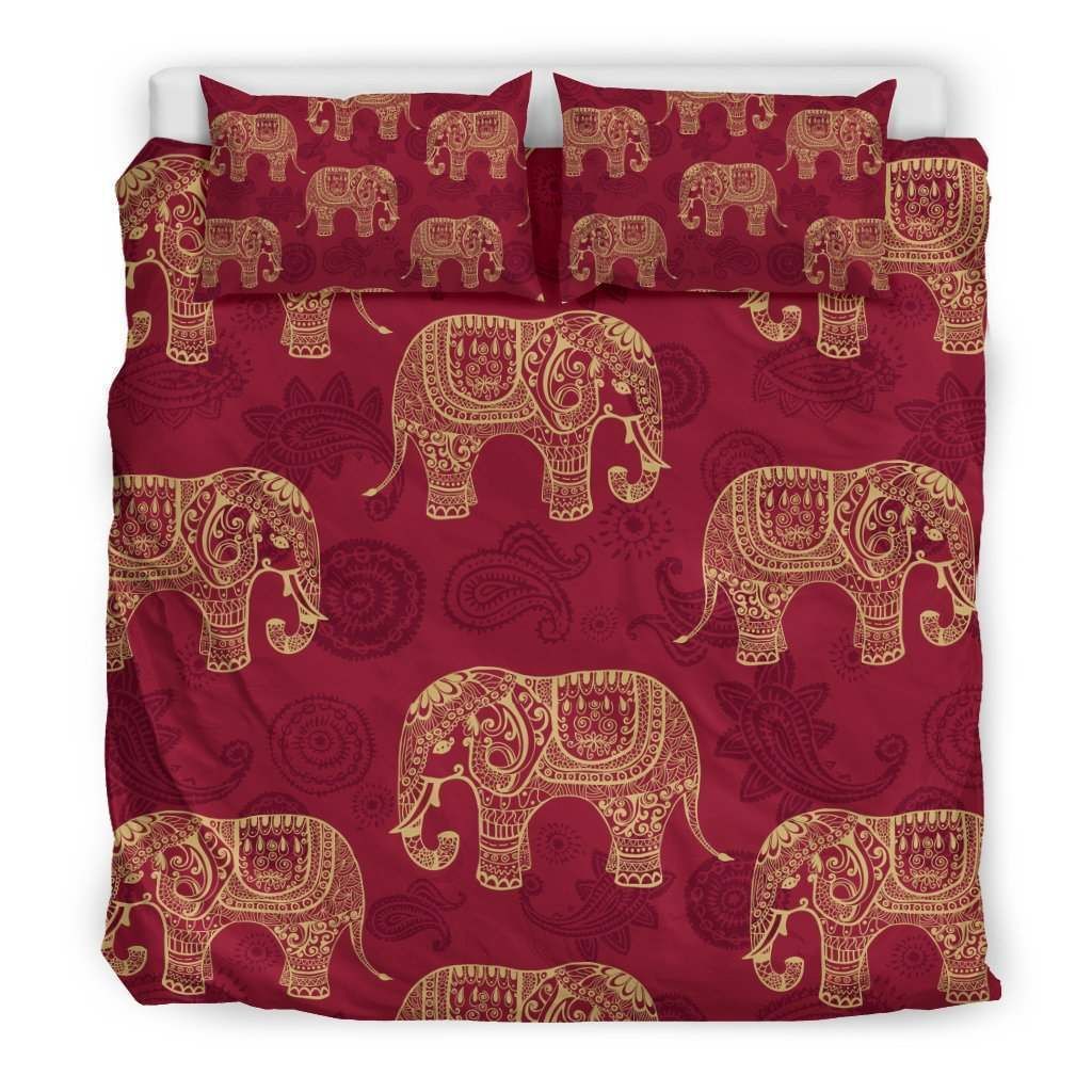 Red Mandala Elephant Bedding Set
