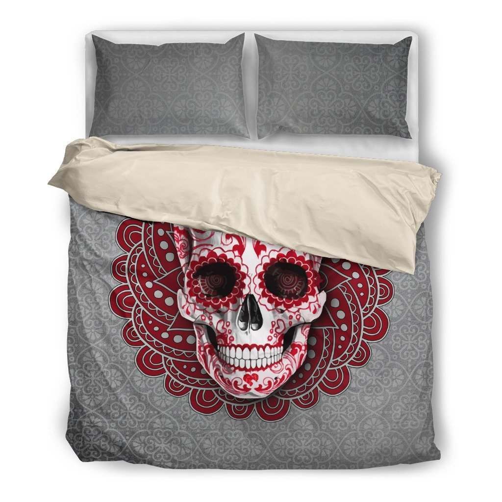 Red Mandala Skull Bedding Set