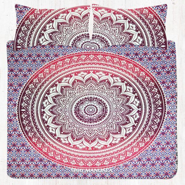 Red Maroon Hippie Mandala Bedding Set