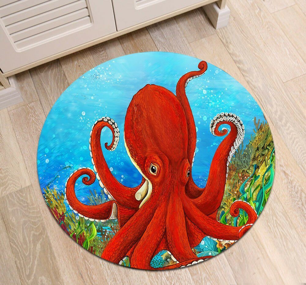 Red Octopus Round Carpet
