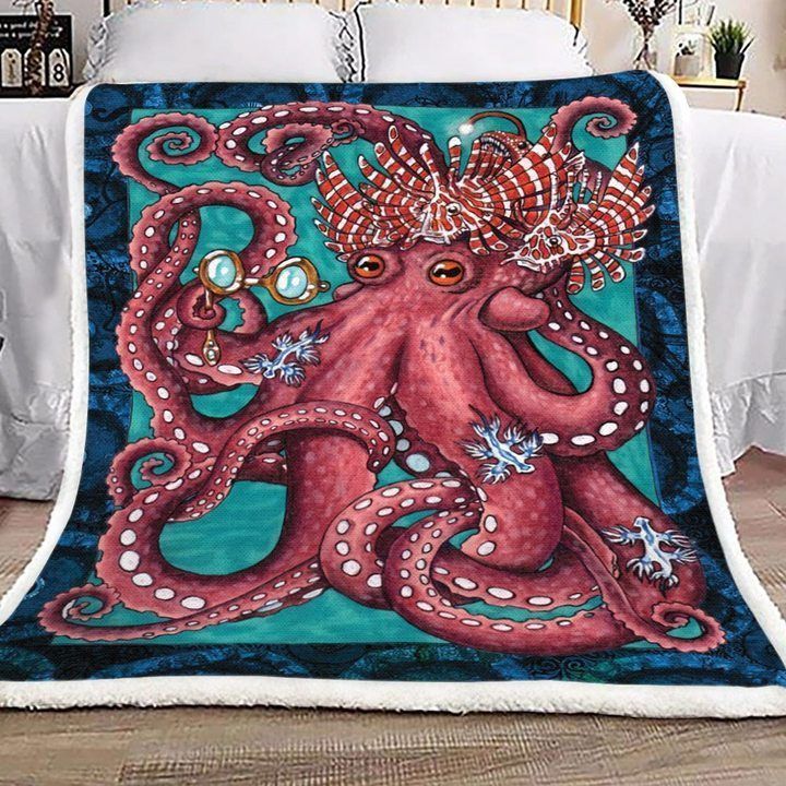 Red Octopus Sherpa Fleece Blanket