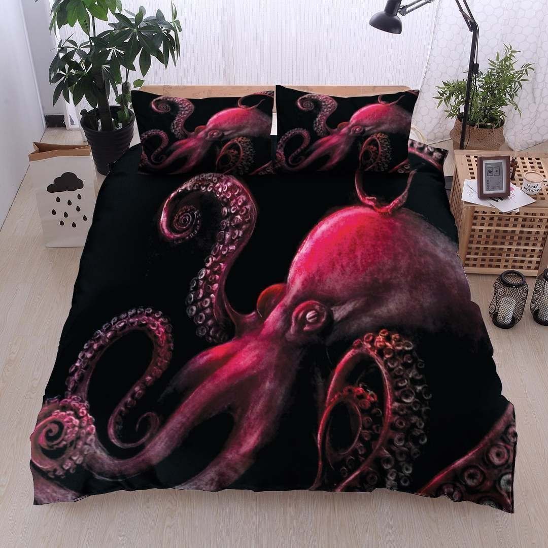 Red Octopus Bedding Set