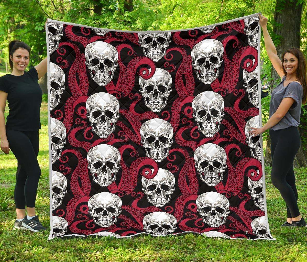 Red Octopus Skull CL17100522MDQ Quilt Blanket