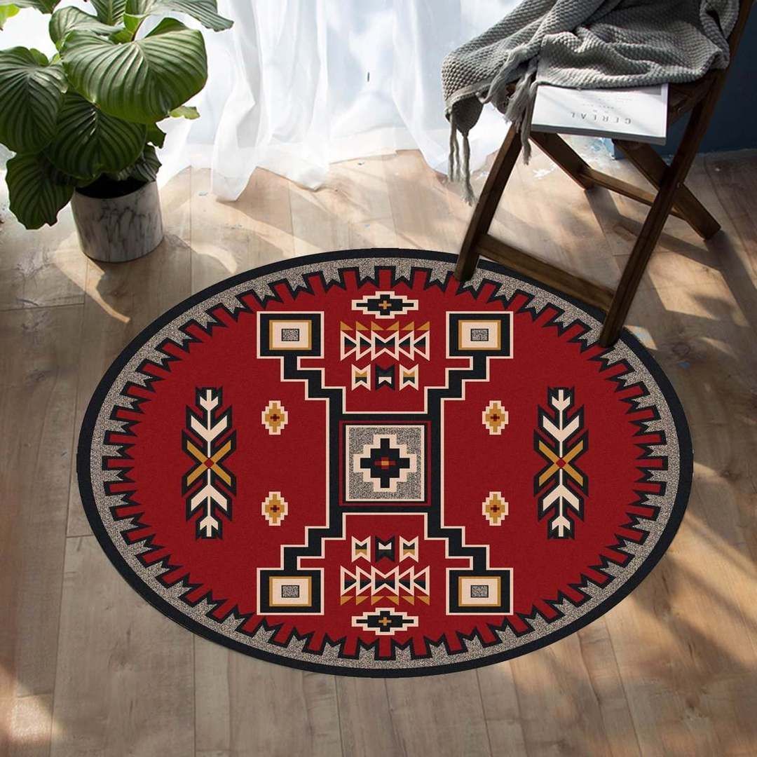 Red Pattern Native American Round Carpet