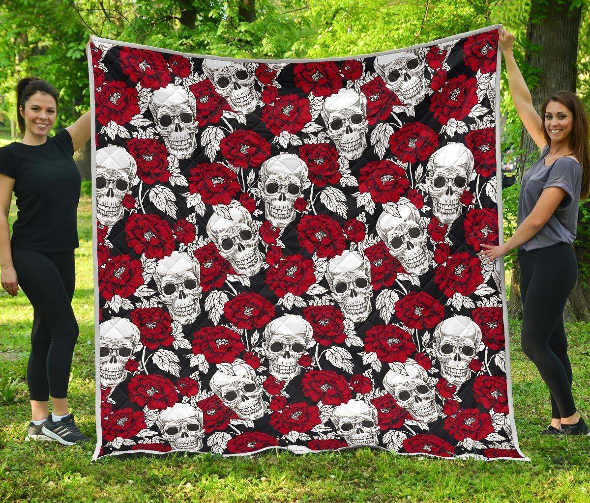 Red Peony Skull CL17100523MDQ Quilt Blanket