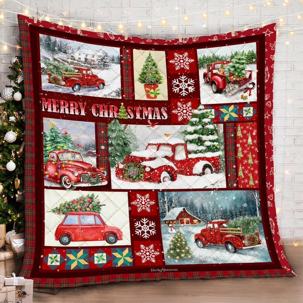 Red Pickup Trucks Christmas HHC121144TH Quilt Blanket