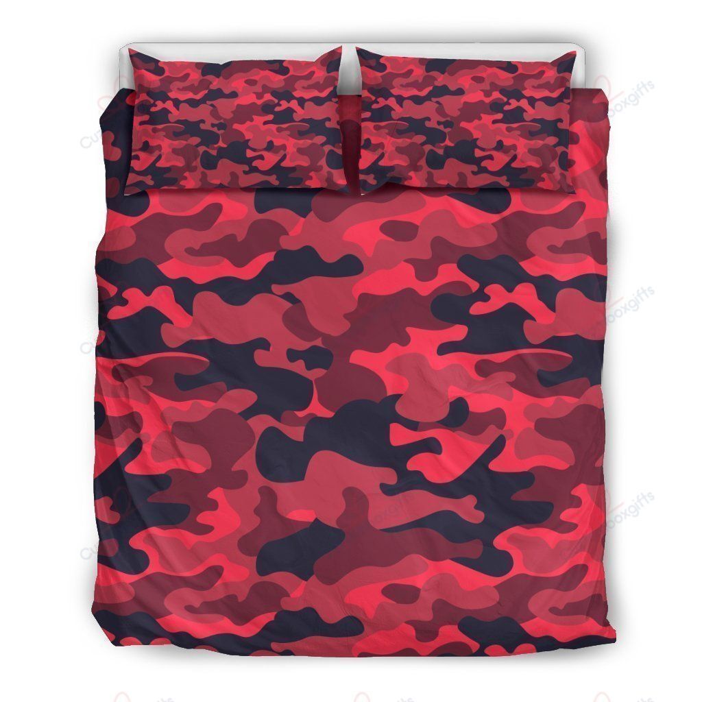 Red Pink And Black Camouflage Bedding Set