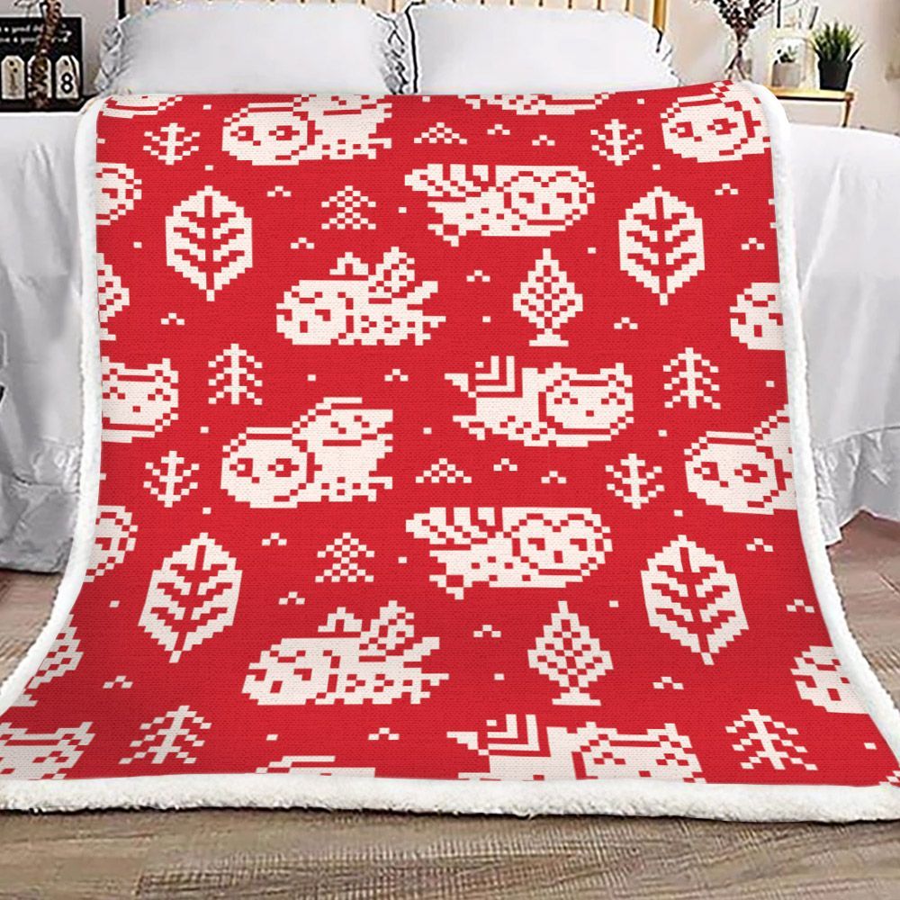 Red Pixel Owl Sherpa Fleece Blanket
