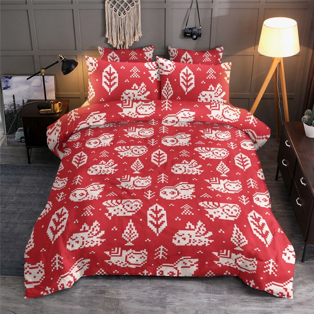 Red Pixel Owl Bedding Set