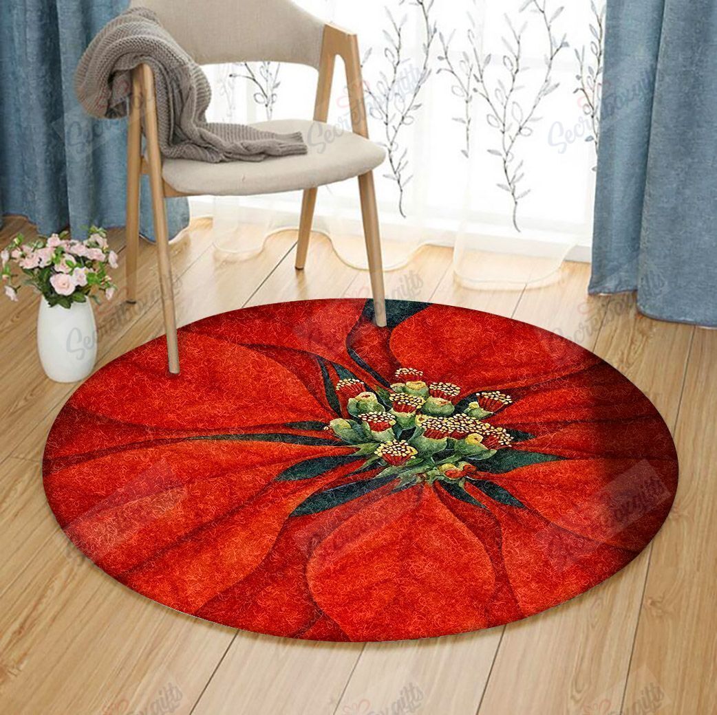 Red Poinsettia Round Carpet