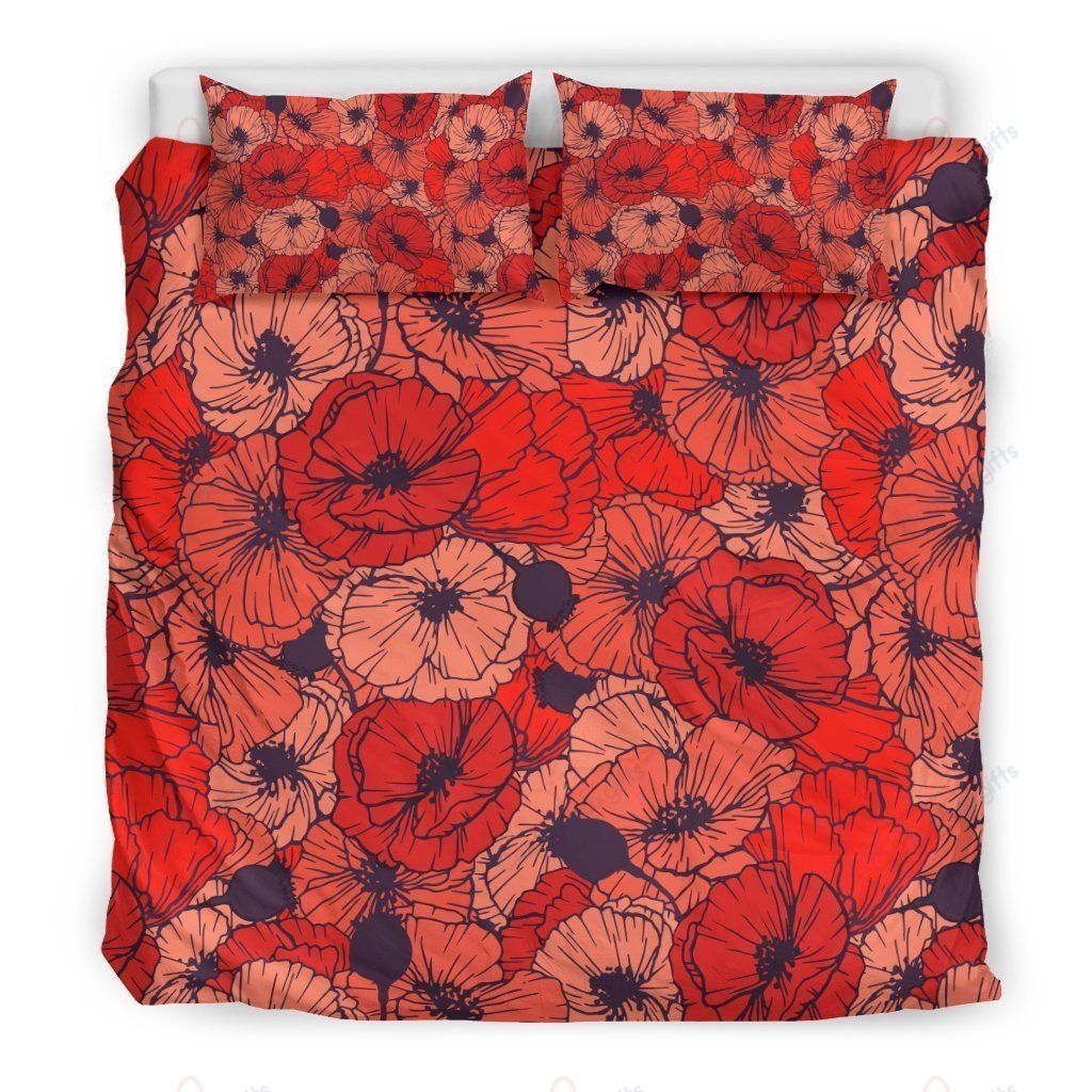Red Poppy Floral Pattern Bedding Set