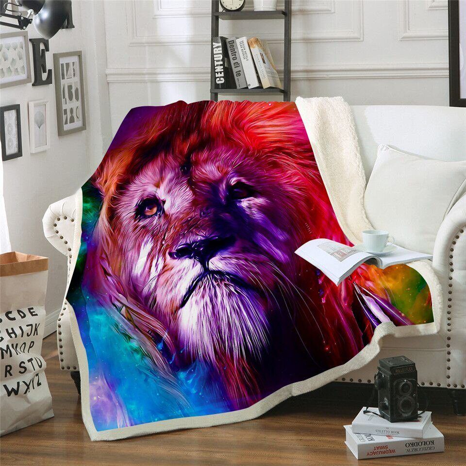 Red Purple Lion Sherpa Fleece Blanket