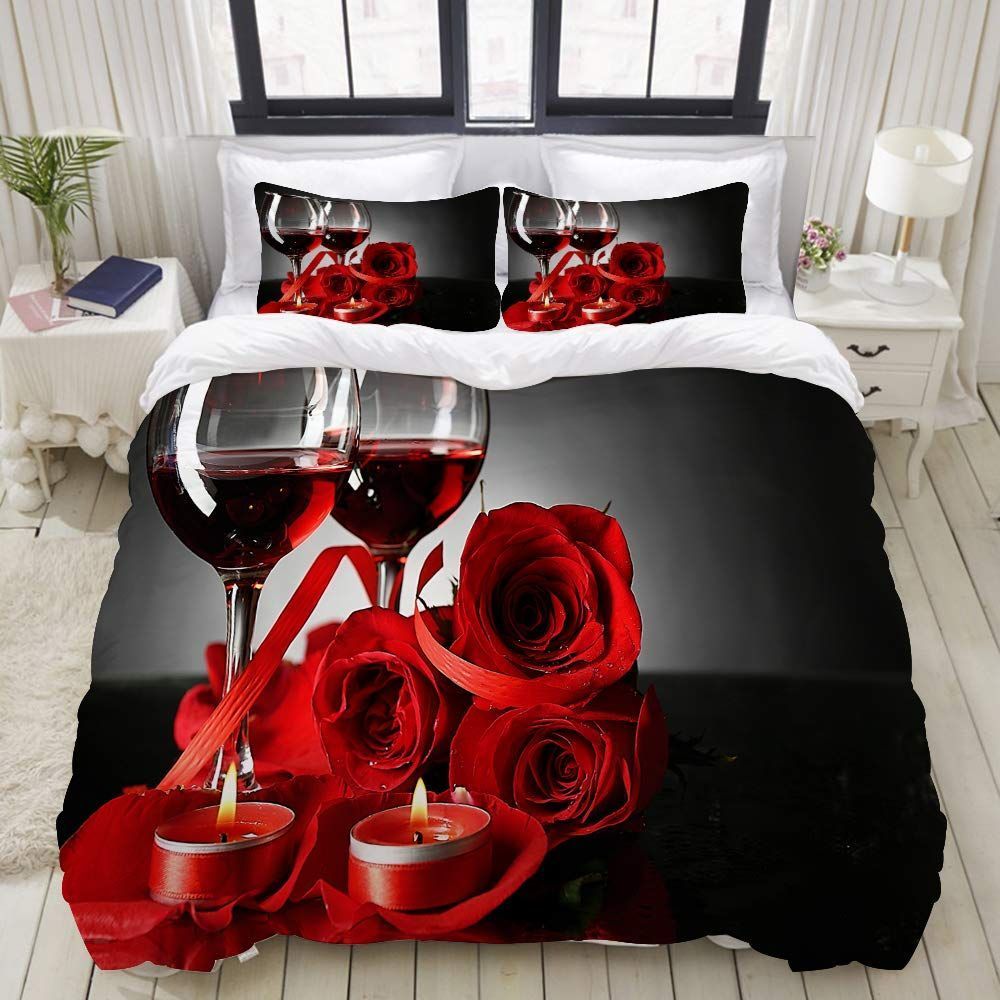 Red Rose And Red Wine Bedding Set