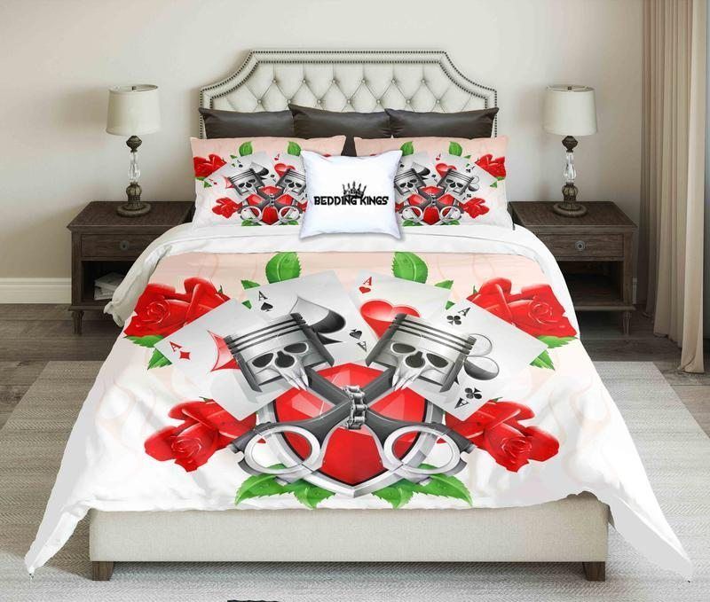 Red Rose And Skull Bedding Set