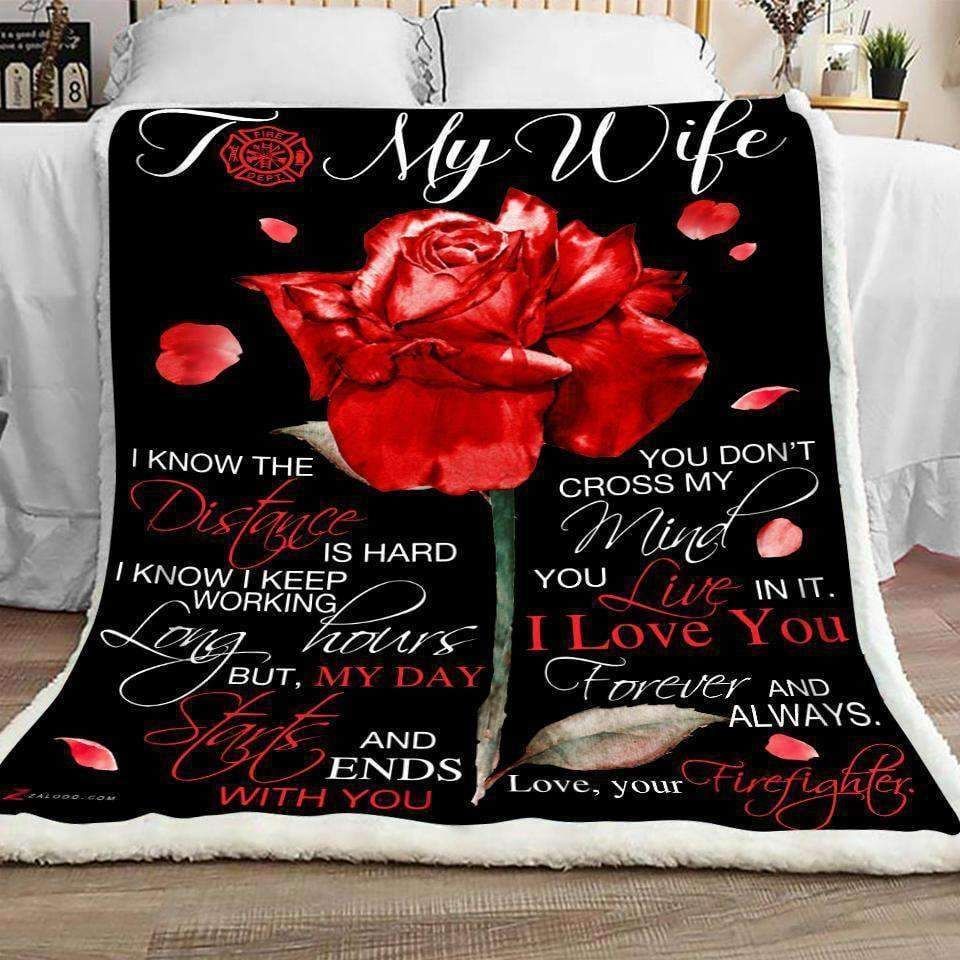 Red Rose Firefighter To My Wife I Know Sherpa Fleece Blanket