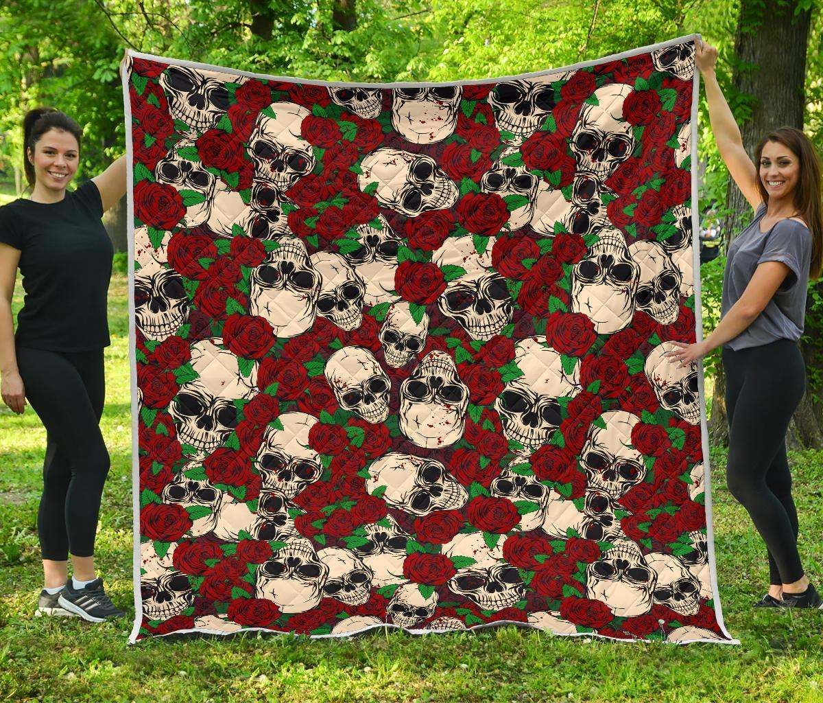 Red Rose Skull CL17100530MDQ Quilt Blanket