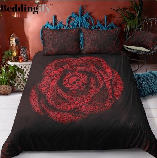 Red Rose Skull Bedding Set